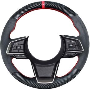 DIY Carbon Fiber Steering Wheel Covers for Subaru Forester Ascent SUV 2019-2022 / Legacy Crosstrek XV Outback 2018-2022 / Impreza 2017-2022 15 inches Leather Interior Accessories