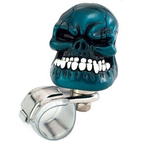 Skull Car Steering Knob Suicide Wheel Spinner, Big Teeth Skeleton Style Car Power Handle Grip Knobs Fit Most Manual Automatic Vehicles, Green