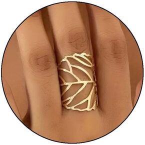 Leaf Ring for Women Gold Silver Hollowed Floral Leaf Ring Large Leaf Statement Ring for Women Adjustable Wrap Open Ring Trendy Jewelry