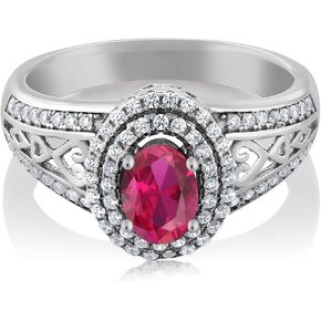 Gem Stone King 925 Sterling Silver Red Created Ruby Ring For Women | 1.36 Cttw | Oval 6X4MM | Available In Size 5,6,7,8,9
