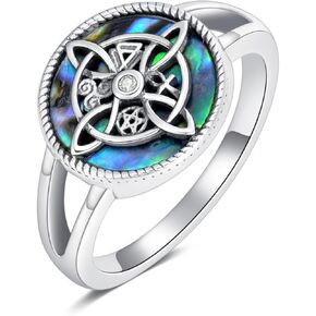 YAFEINI Witches Knot Ring 925 Sterling Silver Witch Knot Ring Abalone Shell Coin Celtic Knot Ring Witches Knot Jewelry for Women