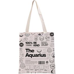 G2TUP Aquarius Inspired Gift 100% Human Be Kind The Aquarius Tote Bag Astrology Lover Handbag Zodiac Aquarius Merch