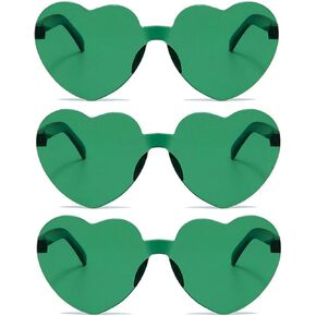 3 Pairs Heart Shape Sunglasses,Trendy Heart Shaped Rimless Transparent Sunglasses