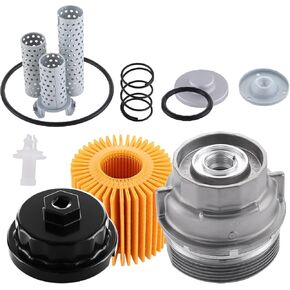 Engine Oil Filter Housing Cap Assembly Kit, Compatible with Toyota Camry Avalon RAV4 Highlander Sienna Tacoma Lexus ES300h ES350 Oil Filter housing Cover Replaces 15620-31060 15643-31050