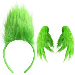 Christmas Green Furry Headband with Hand Gloves Adult Monster Cosplay Costume Accessories
