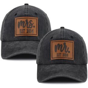 2 PCS Mr and Mrs Est 2024 Hats for Men Women, 3D Embroidered Adjustable Cotton Couples Gifts Baseball Cap