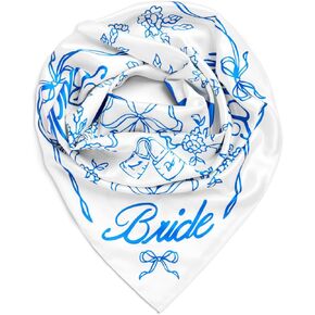 xo, Fetti Bride Head Scarf, 27x27 in | Bachelorette Bandana, Bridal Headwear, Bach Party Accessory, Bridesmaid Gift, White Wedding Handkerchief, Something Blue Silk Hat