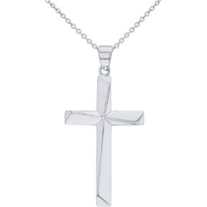 Solid 14K White Gold Elegant Religious Plain Cross Pendant Necklace