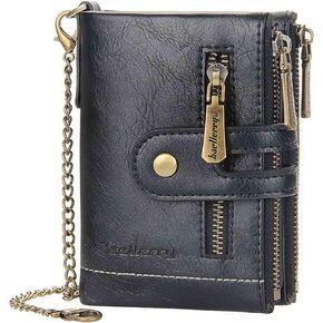 Vintage Wallet Small Y2K Double Fold Wallet Credit Card Bag Short Multi Slot Wallet Double Zipper with Chain (Coffee)
