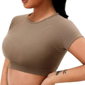 YEOREO Women's Seamless Short Sleeve Crop Top Amplify Shirts Tee Workout Gym Yoga Tops
