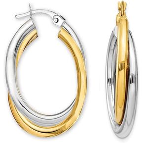 LeCalla 925 Sterling Silver Chunky Hoop Earrings | 14K Two-Tone Three-Tone Hoop Earrings | Intertwining Oval Shape Polished Twisted Hoop Earrings for Women