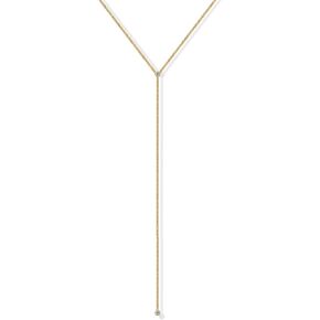 PAVOI 14K Gold Plated Chain Drop Lariat Necklace for Women | Gold Cubic Zirconia Long Necklace | Station Star Layered Beaded Y Necklace