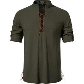 Men's Cotton Long Sleeve Lace Up Vintage Shirts for Renaissance Pirate Viking Medieval Costume