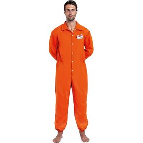 Spooktacular Creations Orange Prison Jumpsuit Men, Prison Costume Adult for Halloween Costumes with Name Tag