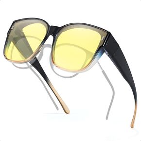 Myiaur Night Vision Driving Glasses Fit Over Glasses for Women, Polarized Anti Glare Nighttime Glasses Yellow Lens