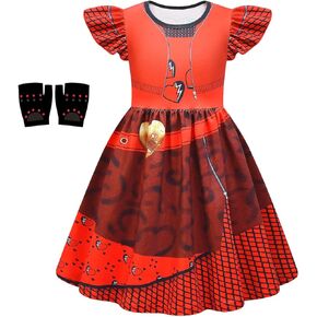 Girls Rise Red Costume Dress Up Kids Cosplay Dress Party Playwear with Gloves 4-10Y