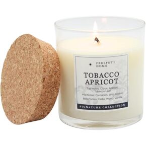 PERIPETI Home Tobacco + Apricot Scented Candle - Classic Wick, 8.5oz Natural Soy Wax for Warm & Fruity Aromatherapy - Long-Lasting Bold Fragrance for Home or Office