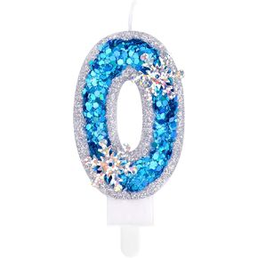 Birthday Number Candle Set Blue Snowflake Candle 6 with 10 Count Party Long Thin Cake Candles and Birthday Sash 6th Birthday Gifts for Girl Women Frozen Party Decoration