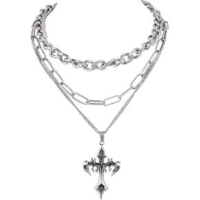 Sacina Gothic Layered Cross Necklace, Stainless Steel Cross Pendant, Gothic Necklace, Grunge Necklace, Halloween Necklace, Christmas New Year Jewelry Gift For Women