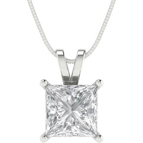 Clara Pucci 2 ct Brilliant Princess Cut Solitaire Clear Simulated Diamond 14k White Gold Pendant with 16" Chain