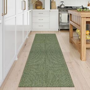 Uphome Kitchen Runner Rug, 2x6 Washable Boho Rug Runners for Hallways Non Slip, 6ft Low Pile Woven Cotton Modern Carpet Runners, Stain Resistant Bedroom Runner Rug for Hallway Entryway Entrance, Green