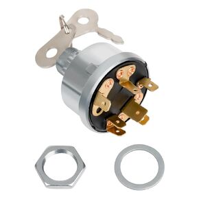 E7NN11N501AB Ignition Key Switch Compatible with Ford Loader, Backhoe 2000, 3000, 3600 5000 9600 Tractor Ignition Switch w/Cold Start with 2 Keys 5 Positions 7 Terminals 35 Amp