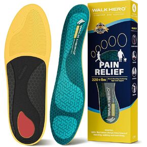 WalkHero Heavy Duty Arch Support Insoles, 220+lbs Plantar Fasciitis Orthopedic Inserts Relieve Pain, Work Boot Orthotics Insoles (Mens 6-6.5 | Womens 8-8.5, Coral Green)