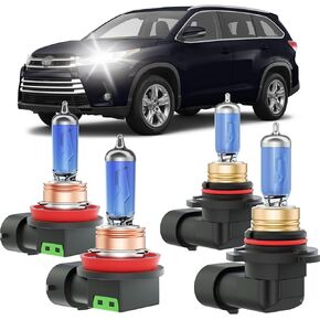 Highlander Halogen Headlight Bulbs Fits For 2011-2019 Toyota Highlander Halogen High Low Beam Combo, Ultra Bright 5000K White Bulbs, 12V-100W, Pack of 4