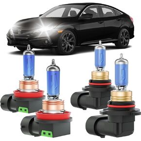 Civic Halogen Headlight Bulbs Fits For 2016-2022 Honda Civic Halogen High Low Beam Combo, Ultra Bright 5000K White Bulbs, 12V-100W, Pack of 4