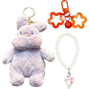 Bunny Keychain with Tin, Fluffy Rabbit Artificial Fur Pendant and Charms for Bag, Christmas Gift for Women, 6 Inch