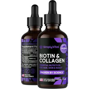 Biotin and Collagen Supplements with Keratin - Hair Vitamins - Hair Skin & Nails Vitamins with Biotin, Collagen, B Complex - Made in USA - Biotin Supplement for Strong Hair, Skin & Nails - 60 Capsules