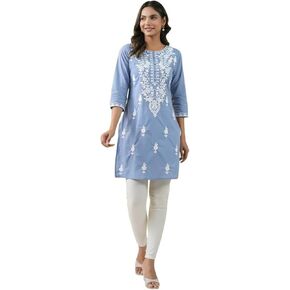Janasya Indian Women's Pure Cotton Chikankari Regular Tunic