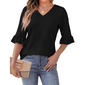 SAMPEEL 3/4 Length Sleeves Womens Tops Blouses for Women Dressy Casual Tops Trendy Summer Shirts Spring Clothes 2025