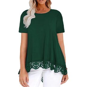Plus-Size Tops Women Short Sleeve Tunics A-line Lace Tee Shirts XL-5XL
