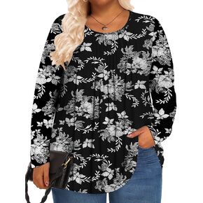 Plus Size Tops for Women Long Sleeve Shirts Fall Tunic Loose Fit Dressy Casual Blouse 1X-5X