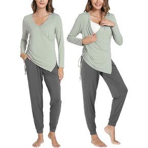 Pajama Sets for Women Long Sleeve Sleepwear Maternity Nursing Lounge Set Breastfeeding 2 Piece Pjs S-XXL