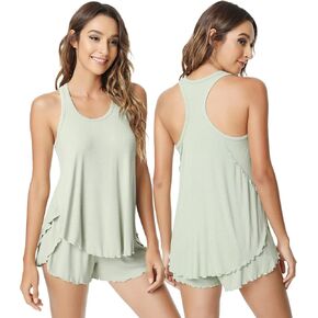 NACHILA Pajamas for Women-Viscose Made from Bamboo,Ribbed Racerback Tank Top and Shorts Pajama Sets Sleeveless Sleep Cami Pj