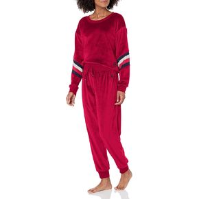 Tommy Hilfiger Women's Logo Sleeve Velour Pullover Cuffed Bottom Pants Pajamas Set Pj