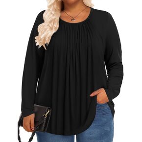Plus Size Tops for Women Long Sleeve Shirts Fall Tunic Loose Fit Dressy Casual Blouse 1X-5X