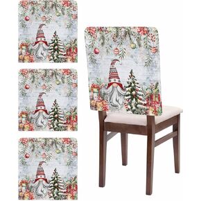 Christmas Chair Back Cover Red Gnome Eucalyptus Dining Chair Slipcovers Pine Tree Snowflake Wooden Removable Strench Chair Protector for Kitchen Decoration Set of 4