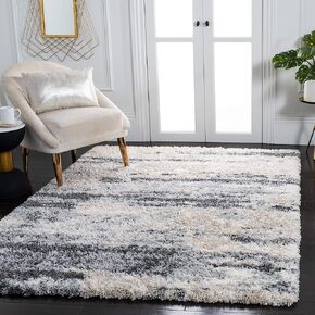 SAFAVIEH Fontana Shag Collection Area Rug - 6'7" x 9', Grey & Ivory, Modern Design, Non-Shedding & Easy Care, 2-inch Thick Ideal for High Traffic Areas in Living Room, Bedroom (FNT853G)