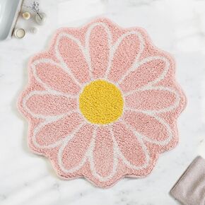 Cute Pink Daisy Flower Rug - 24x24" Non-Slip, Fluffy Microfiber Bath Mat for Girls’ Room & Bathroom - Water Absorbent, Machine Washable Decor (Pink 1)