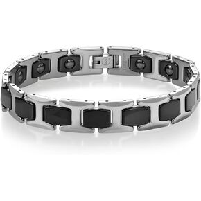 Men's Tungsten Link Bracelet - NEW Shiny Silver with Black Links