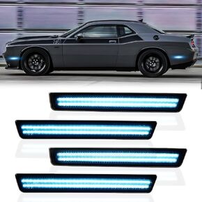 LED Side Marker Lights Front Rear Bumper Parking Signal Lamps for 2015-2023 Dodge Challenger 4PCS, Ice Blue