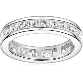 3mm Full Moissanite Wedding Band Eternity Ring 1.5cttw D Color 925 Sterling Silver Channel Setting Stackable Anniversary Ring for Women Birthday Jewelry Gifts