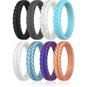 ThunderFit Silicone Wedding Rings for Women, Braided Pattern Engagement Bands 4.6mm Wide 2.2mm Thick - 1/8/9 Variety Multipack in Kuwait