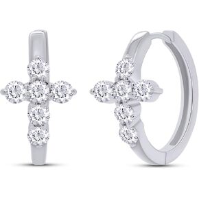 SAVEARTH DIAMONDS 1CT Moissanite Cross Huggie Hoop Earrings for Women, 925 Sterling Silver with 14K Gold Plating, Hypoallergenic