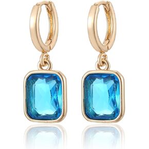 Birthstone Crystal Hoop Earrings, Gold Small Dainty Birthstone Drop Earrings Huggie Hoop for Wedding Birthday Everyday Wear