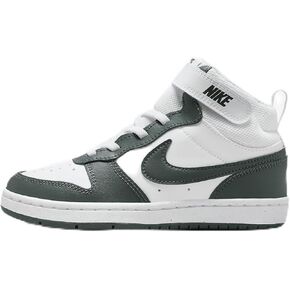 Nike Court Borough Mid 2 Big Kids' Shoes (CD7782-403, Dark Obsidian/White/Lime Blast) Size 4