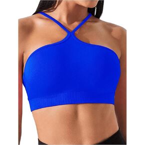 COZYEASE Women's Criss Cross Slim Fit Sports Cami Top Seamless Halter Crop Tee Shirt Tops Workout Tops